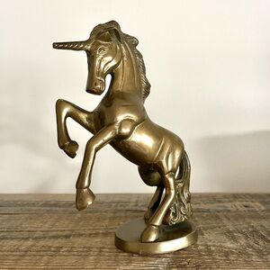 Elegant Solid Brass Gold Unicorn Sculpture